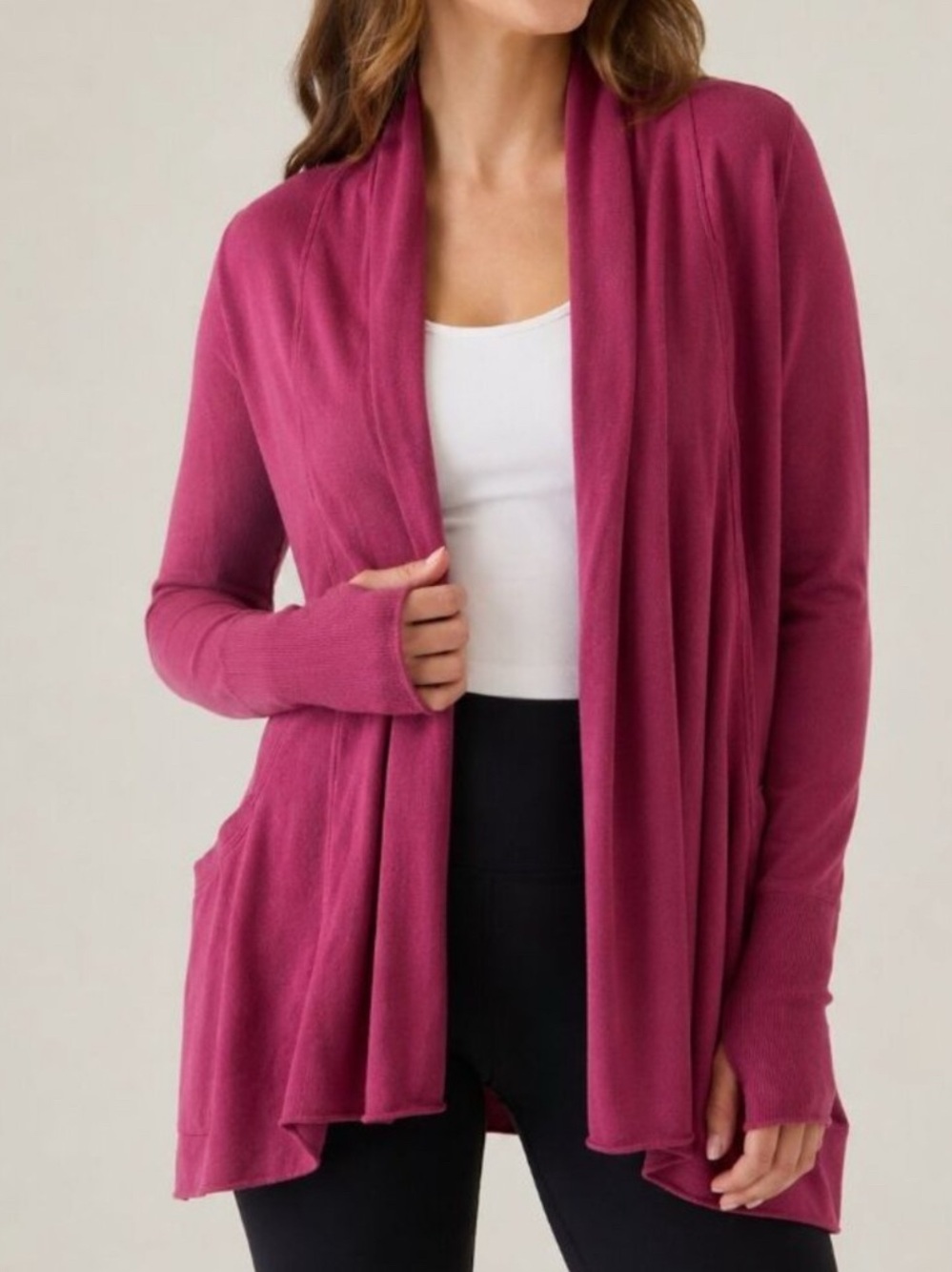 Athleta Draped Open-Front Cardigan in Burgundy